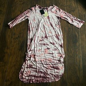 Joh burgundy tie dyed high-low tunic dress size L NWT with pockets vneck